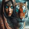 Aesthetic Tiger And Woman Diamond Painting