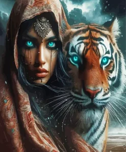 Aesthetic Tiger And Woman Diamond Painting