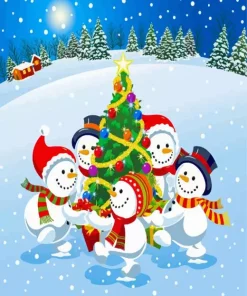 Cartoon Christmas Snowman Family Diamond Painting