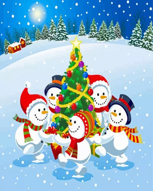 cartoon christmas snowman family Diamond Paintings Cartoon Christmas Snowman Family Diamond Painting