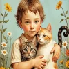 Child Hugging Cats Diamond Painting