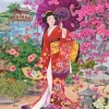 Chinese Girl With Umbrella And Cherry Blossoms Diamond Painting