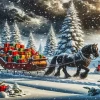 Christmas Black Horse Sleigh Diamond Painting