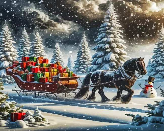 christmas black horse sleigh Diamond Paintings Christmas Black Horse Sleigh Diamond Painting