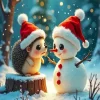 Christmas Hedgehog And Snowman Diamond Painting