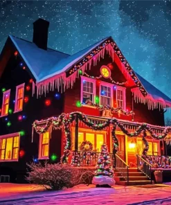 Christmas House At Night Diamond Painting