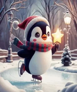 Christmas Penguin Skating Diamond Painting