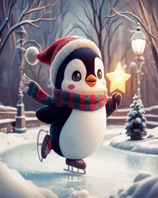 christmas penguin skating Diamond Paintings Christmas Penguin Skating Diamond Painting