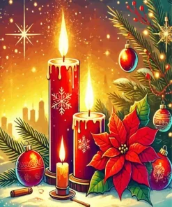 Christmas Red Candles Diamond Painting