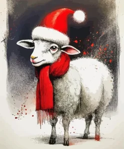 Christmas Santa Sheep In Snow Diamond Painting