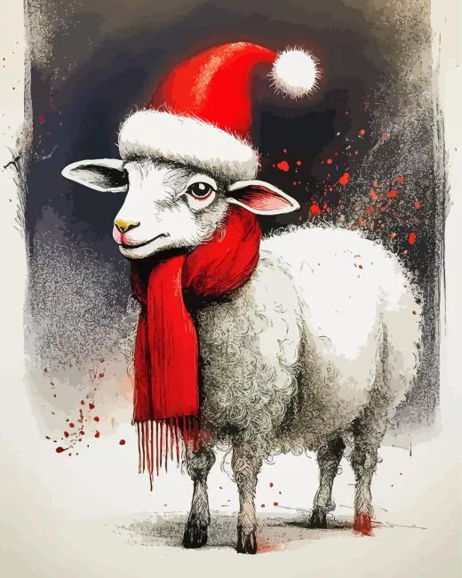 christmas santa sheep in snow Diamond Dotz Christmas Santa Sheep In Snow Diamond Painting