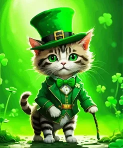 Cute St Patricks Day Cat Diamond Painting