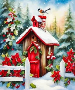 Merry Christmas Bird House Diamond Painting