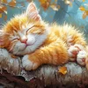 Orange Cute Sleepy Kitten Diamond Painting