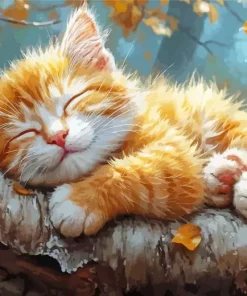 Orange Cute Sleepy Kitten Diamond Painting