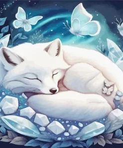 Sleeping White Fox Diamond Painting