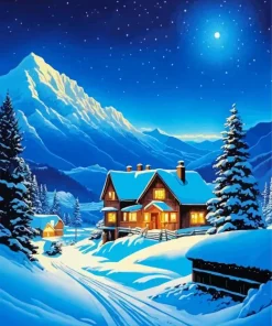 Snow Night Landscape Art Diamond Painting